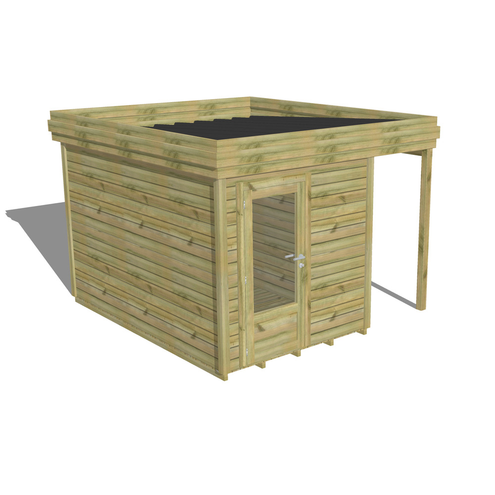 Abri de jardin bois pin traité autoclave 27mm - 3,14x3,44m / 11m2 - bac acier - plancher bois