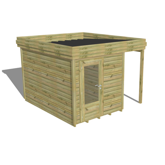 Abri de jardin bois pin traité autoclave 27mm - 3,14x3,44m / 11m2 - bac acier - plancher bois
