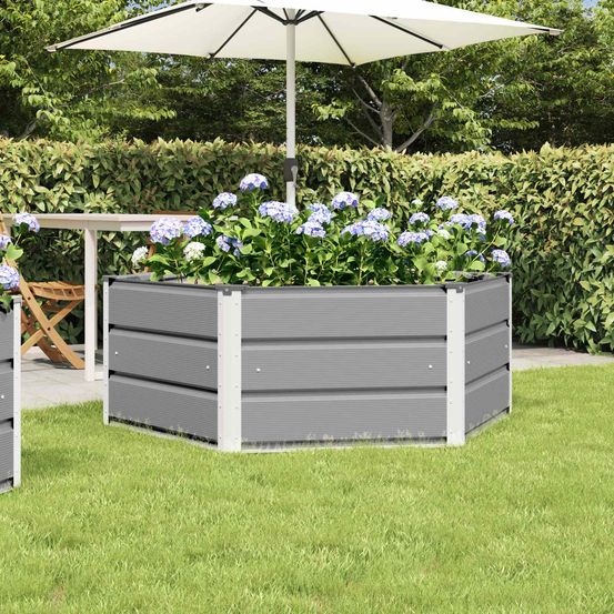 Jardinière hexagonale acier pour jardin terrasse bac à fleurs design 129x129x45 cm gris clair