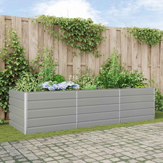 Potager surélevé xxl acier galvanisé pour culture facile 290x100x75 cm gris clair
