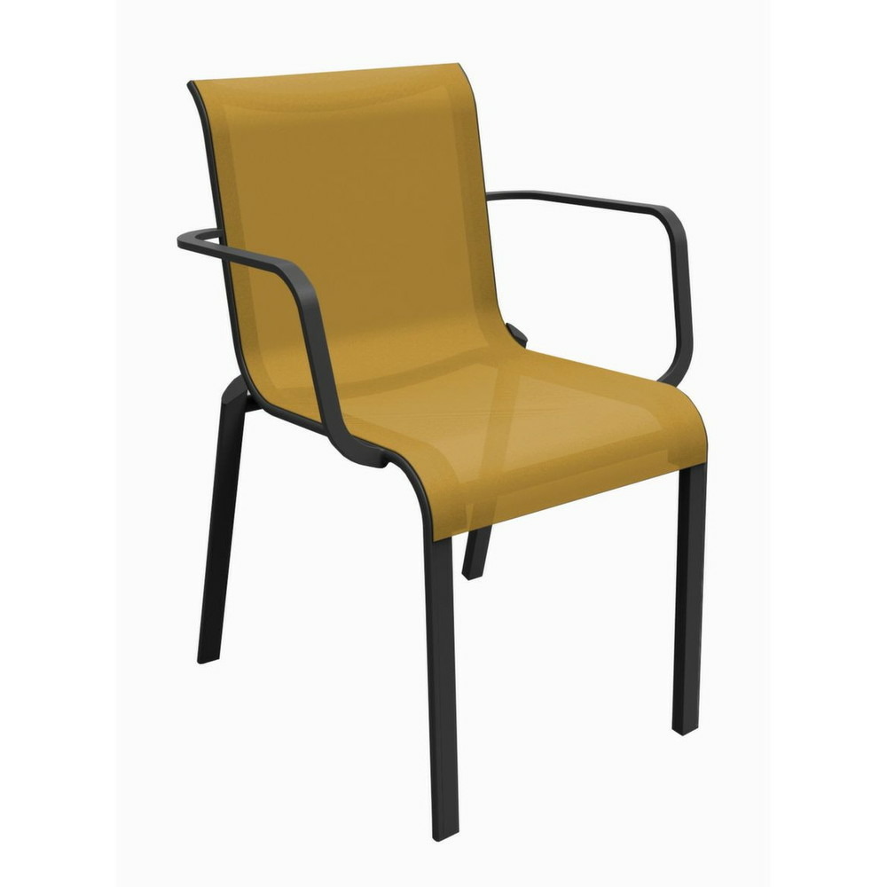Lot de 2 fauteuils de jardin empilables cauro - graphite/moutarde - aluminium/toile tpep