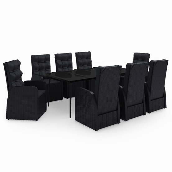 Ensemble à manger de jardin avec coussins 9 pcs noir