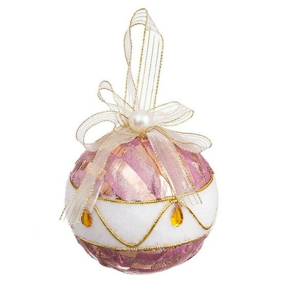 Boules de noël blanc rose polyfoam tissu 8 x 8 x 8 cm (4 unités)