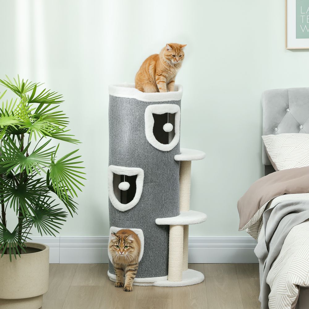 Tour pour chat à 4 niveaux arbre à chat stable avec griffoirs en sisal et bord en peluche 2 plateformes 50x36x101cm gris