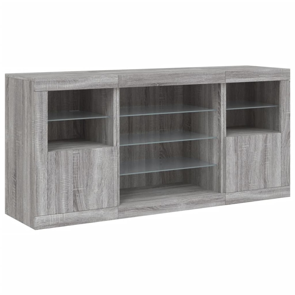 Buffet bahut commode armoire meuble de rangement organisateur cuisine salle de séjour salon avec lumières led sonoma 142,5 x