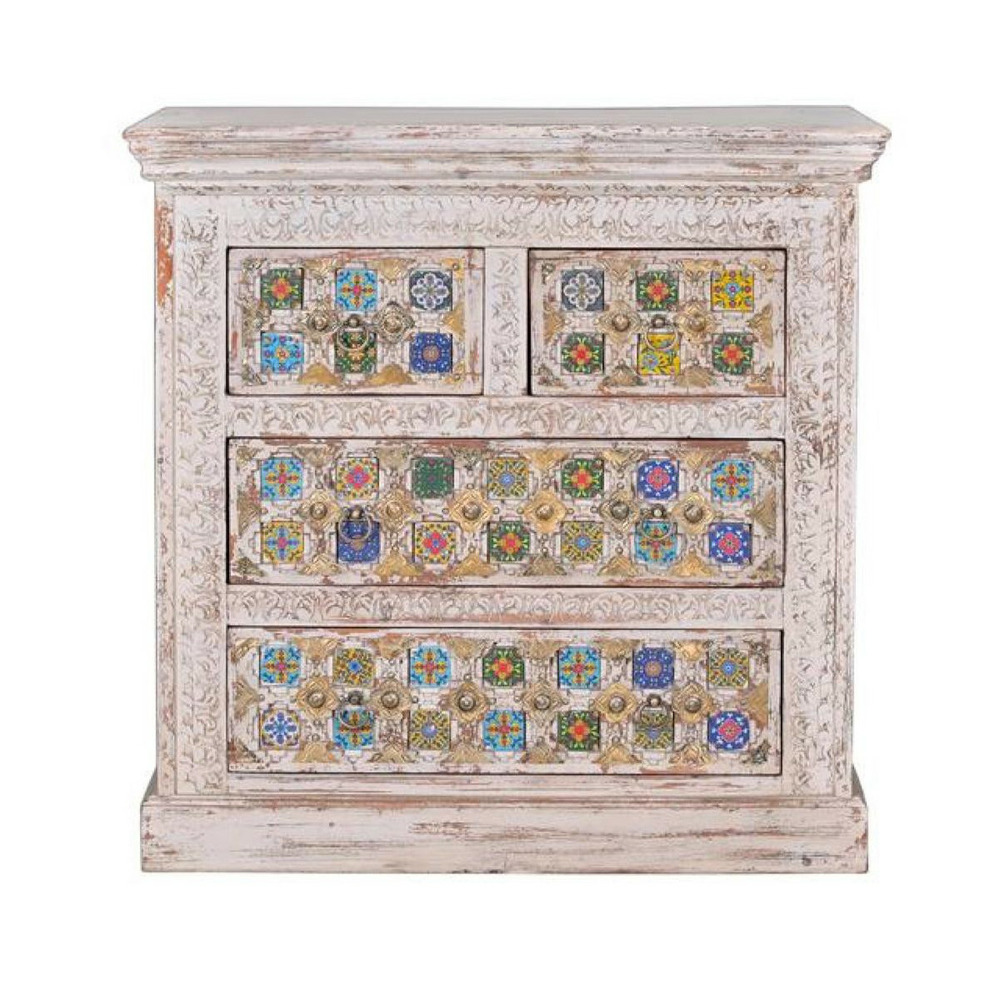 Commode 4 tiroirs bronze bois-bronze blanc - zélia décoration d'autrefois