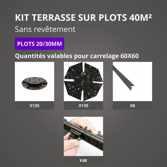 Kit terrasse sur plots sans revêtement 40m² - finition gris anthracite - 20/30 mm - jouplast