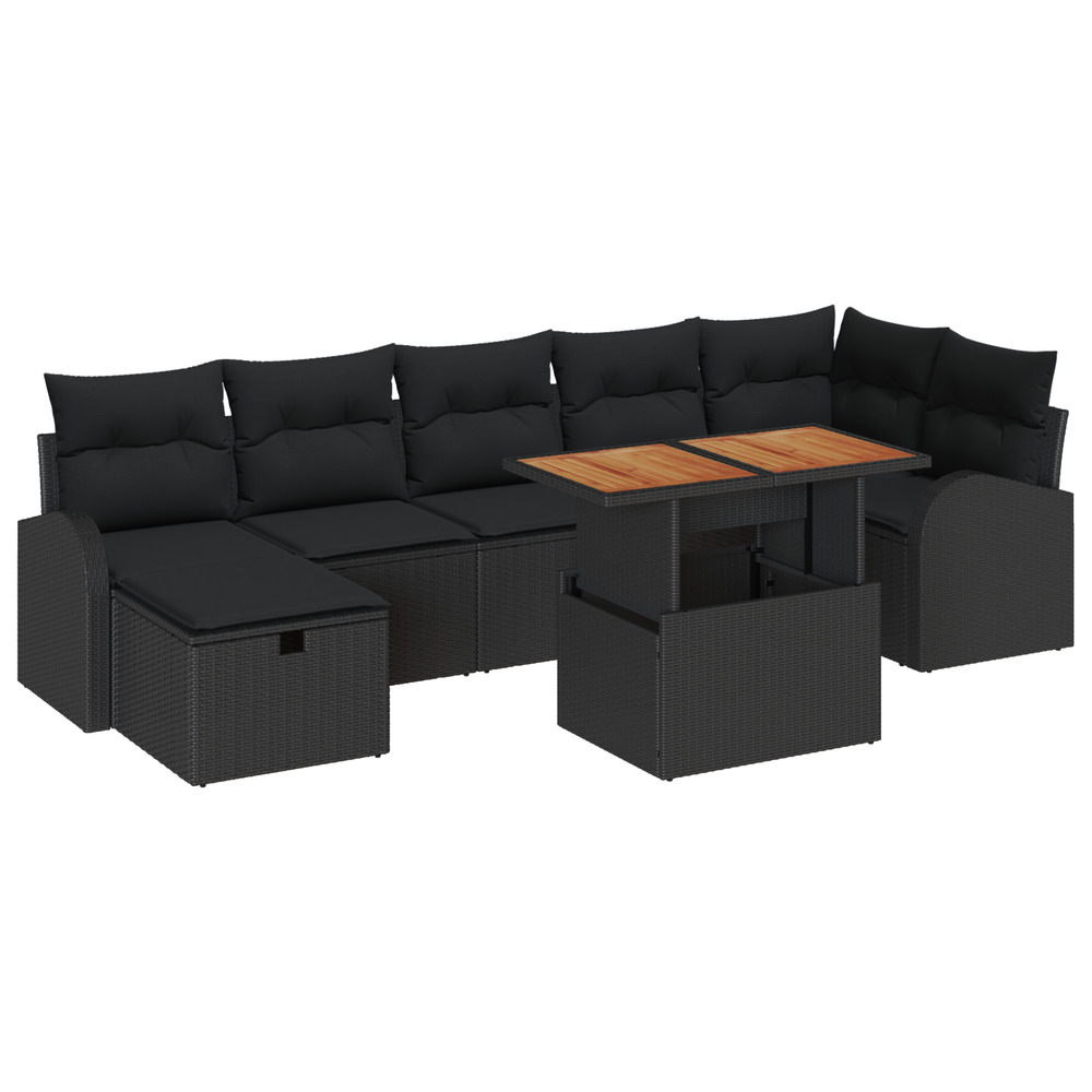 Ensemble de canapés de jardin de 8 pièces avec coussins en rattan poly noir