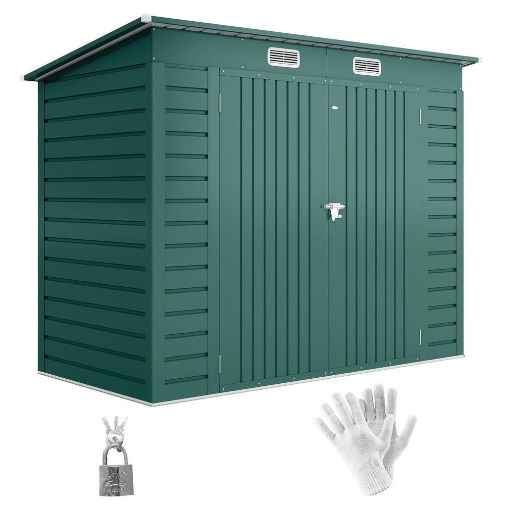 Abri de jardin en acier vert 249 x 121 x 183 cm double porte ventilé sécurisé - comfortxl outdoor living