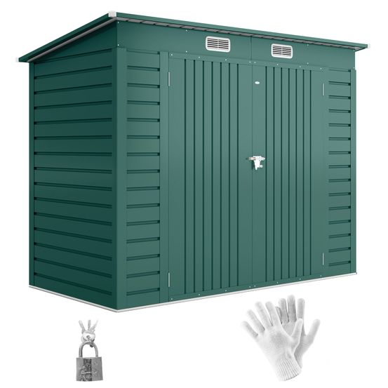 Abri de jardin en acier vert 249 x 121 x 183 cm double porte ventilé sécurisé - comfortxl outdoor living