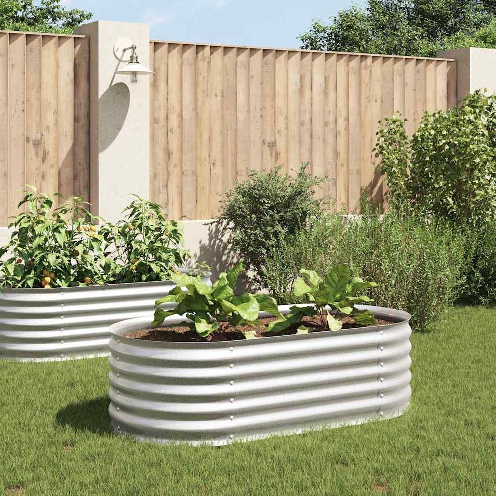 Bac à plantes ovale acier galvanisé résistant intempéries pour jardinage facile argenté 160x80x44cm