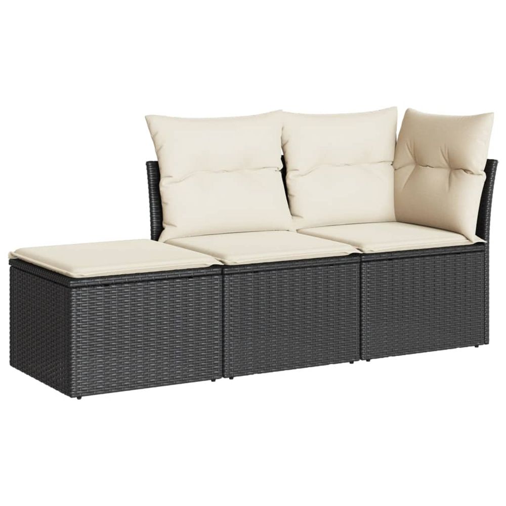 Salon de jardin 3 pcs avec coussins noir résine tressée