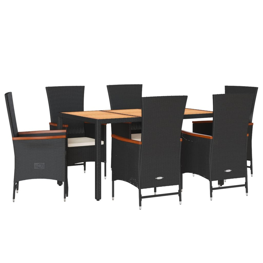Ensemble à manger de jardin coussins 7pcs noir résine tressée