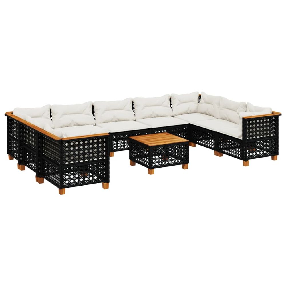 Salon de jardin 10 pcs avec coussins noir résine tressée