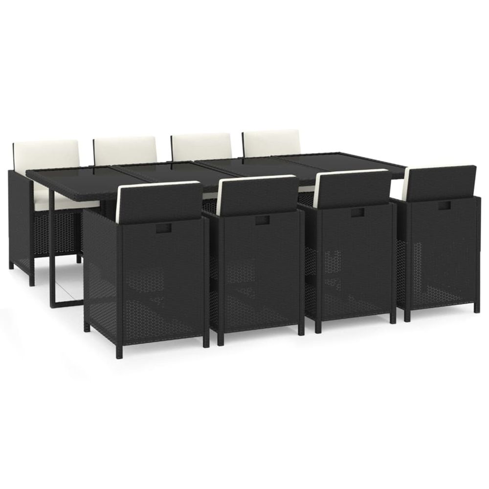 Ensemble à manger de jardin coussins 9pcs résine tressée noir