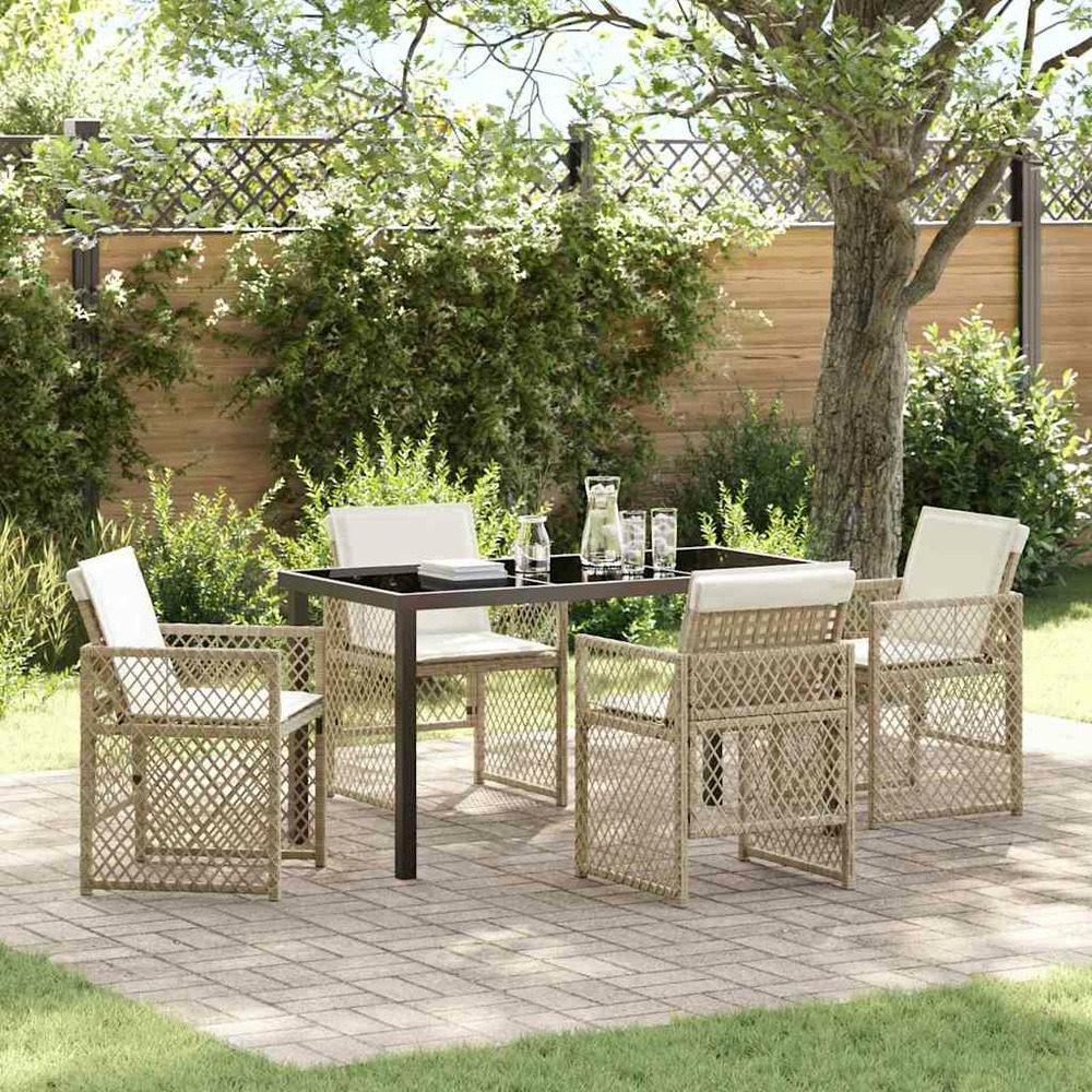 Ensemble de salle à manger pour jardin 5 pcs beige polyrotin