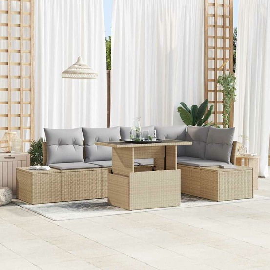 Ensemble de canapé de jardin 6 pcs beige poly rotin