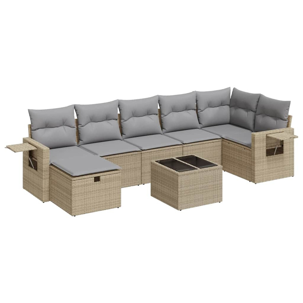 Salon de jardin avec coussins 8 pcs beige résine tressée