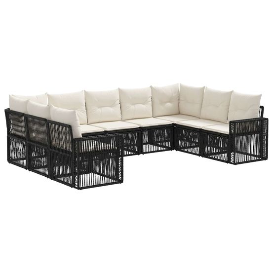 Ensemble de canapé de jardin 9 pc noir et blanc crème polyrotin