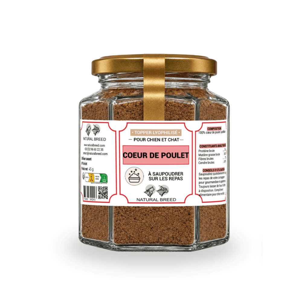 Topper lyophilisé 100 % cœur de poulet pour chien et chat – complément alimentaire naturel – appétence