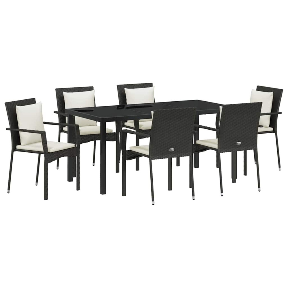 Ensemble de salle à manger pour jardin 7 pcs noir polyrotin