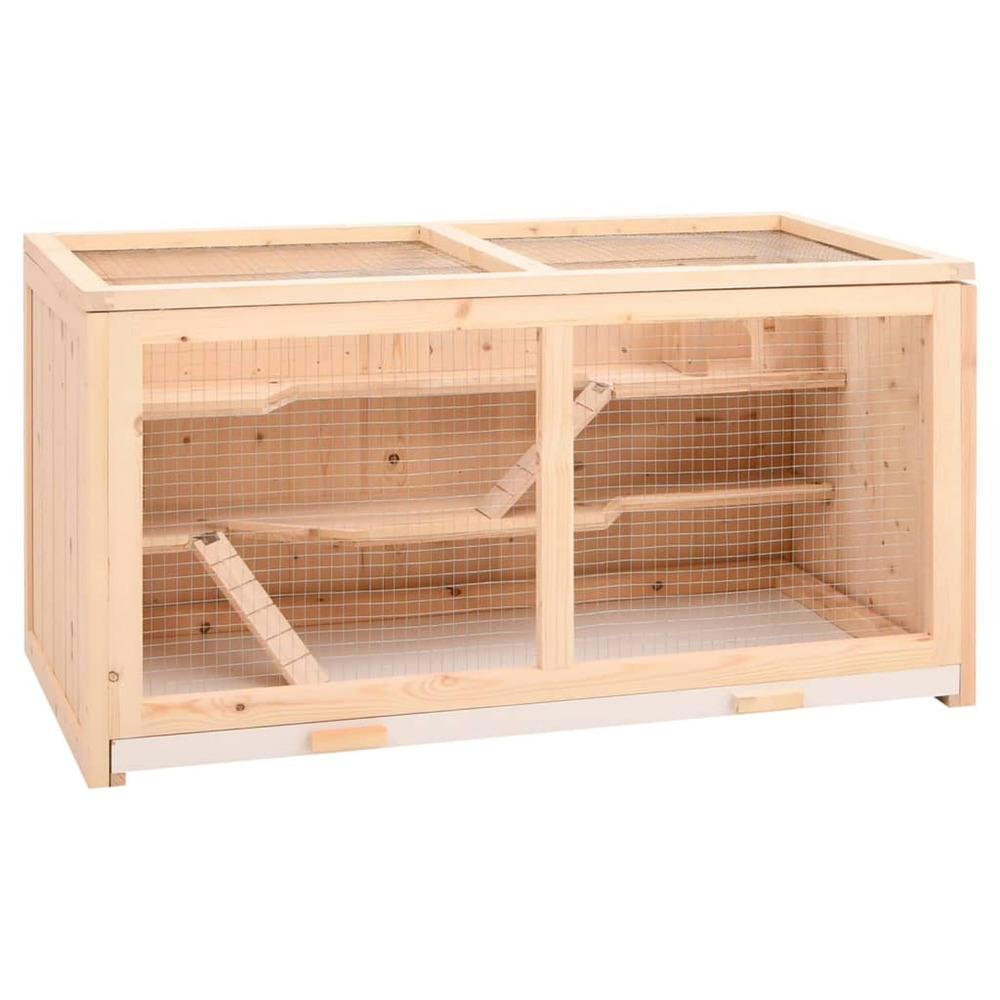 Cage pour hamster 89,5 x 45 x 45 cm en bois massif de sapin