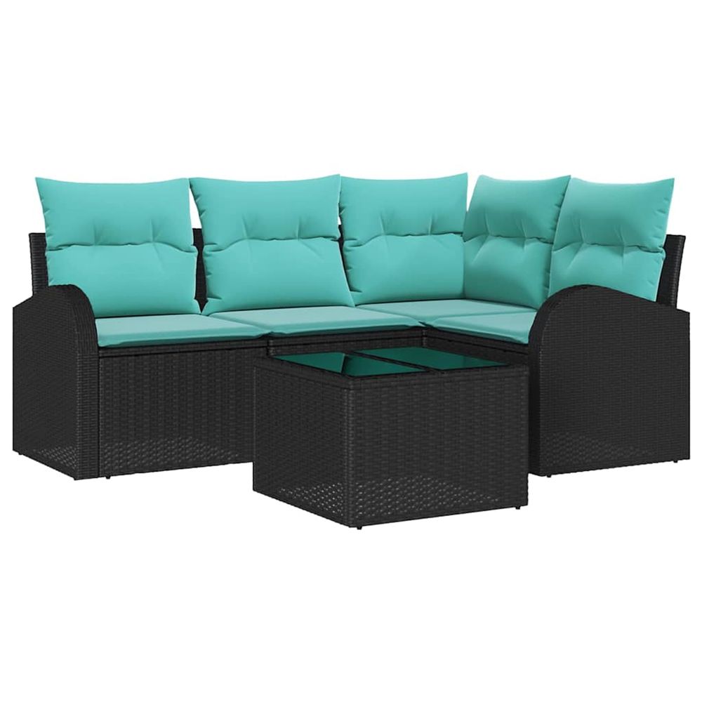 Ensemble de canapé de jardin 5 pc noir et turquoise polyrotin