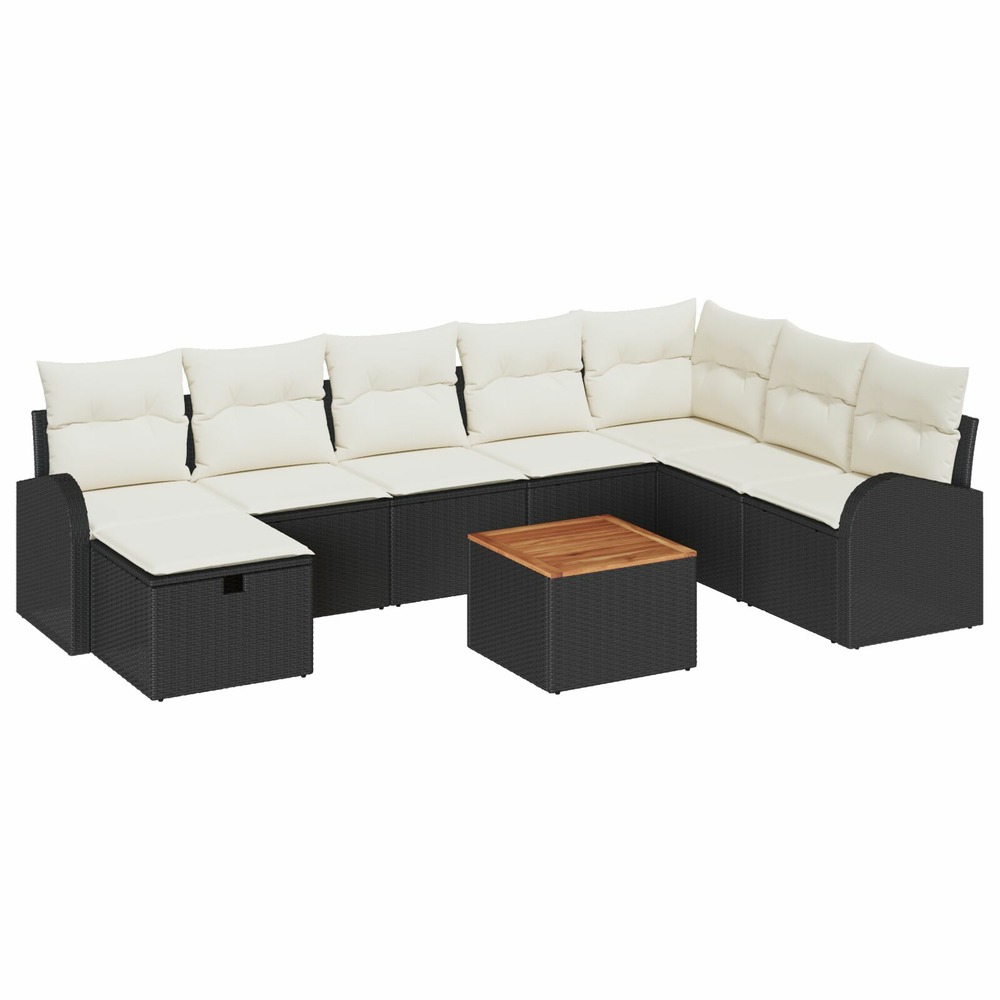Ensemble de canapés de jardin 9 pièces avec coussins noir poly rattan