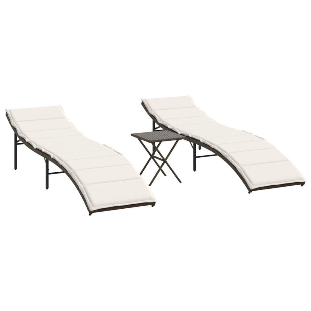 Chaises longues lot de 2 avec table marron résine tressée