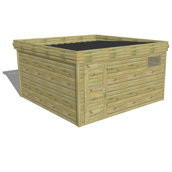 Abri de jardin bois pin traité autoclave 27mm - 4,34x4,34m / 19m2 - bac acier - abri français