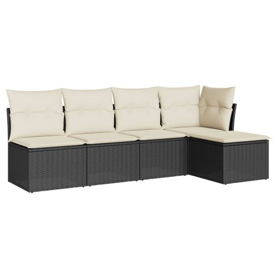Salon de jardin 5 pcs avec coussins noir résine tressée