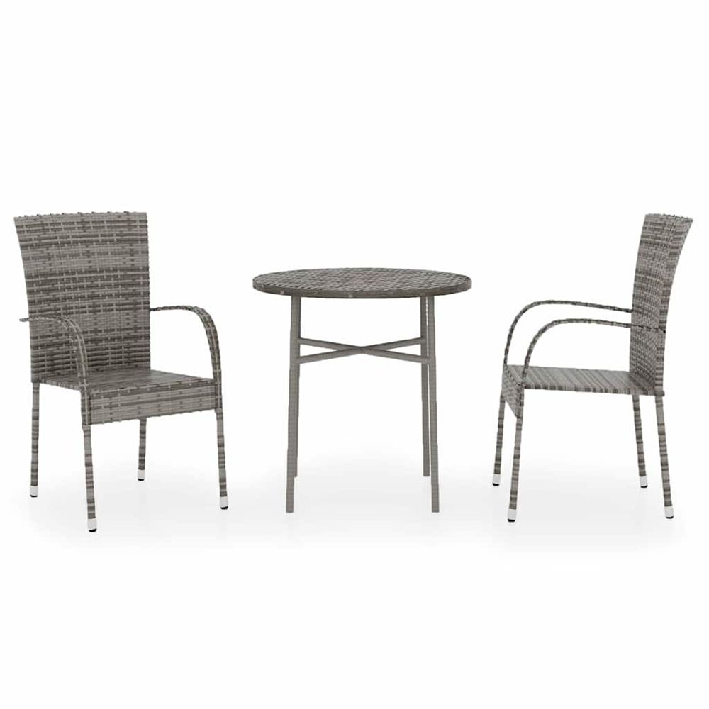 Ensemble à manger de jardin 3 pcs résine tressée gris