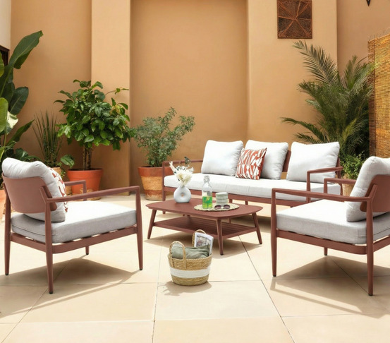 Salon de jardin en aluminium - 5 places - terracotta brun - naïrobi