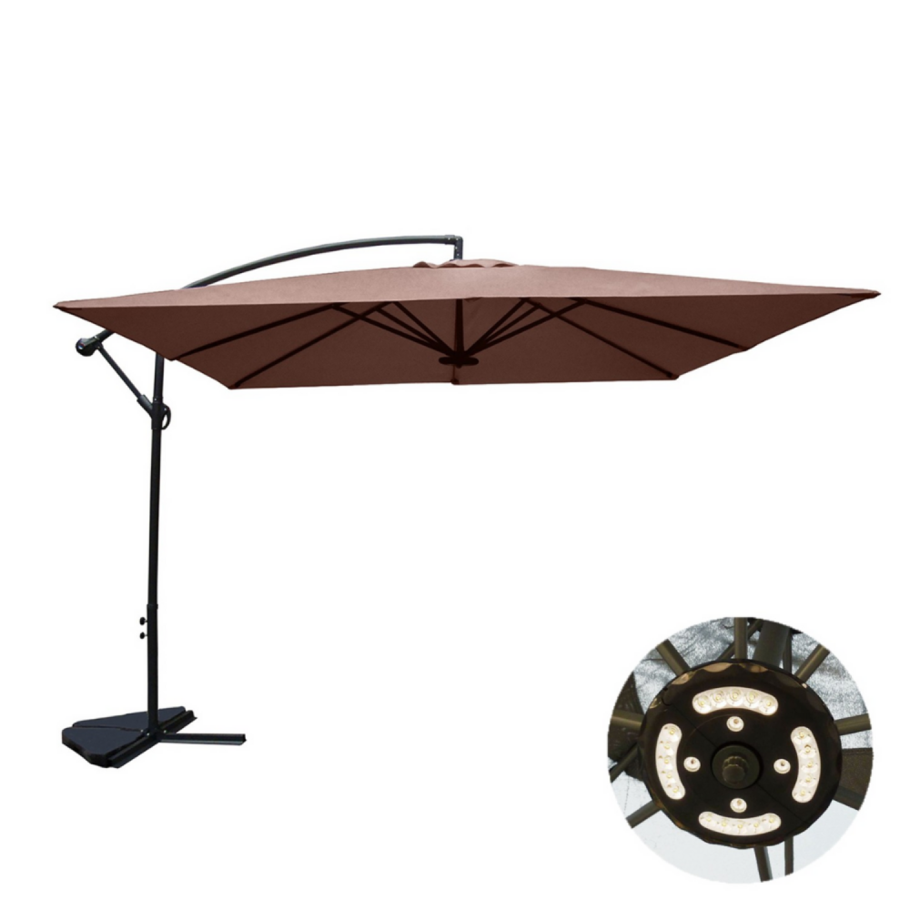 Parasol déporté led 3 x 3 m chocolat solenzara