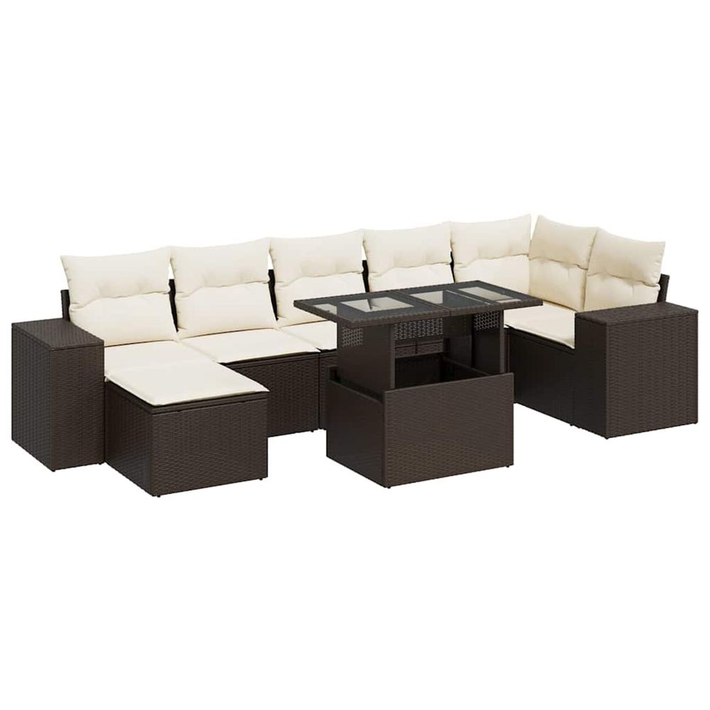 Salon de jardin 8 pcs avec coussins marron résine tressée