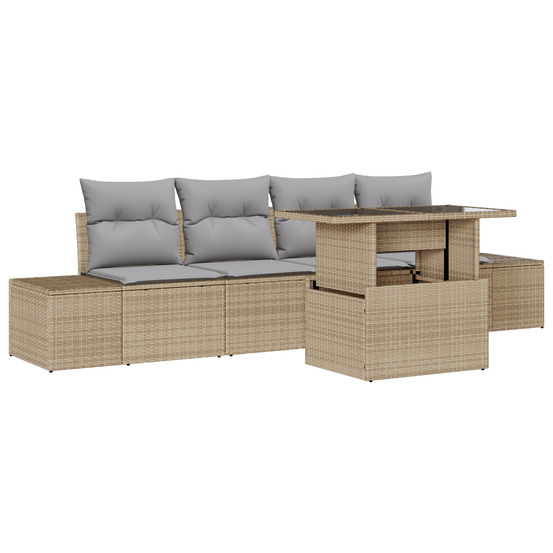 Ensemble de canapé de jardin 5 pièces avec coussins en poly rattan beige