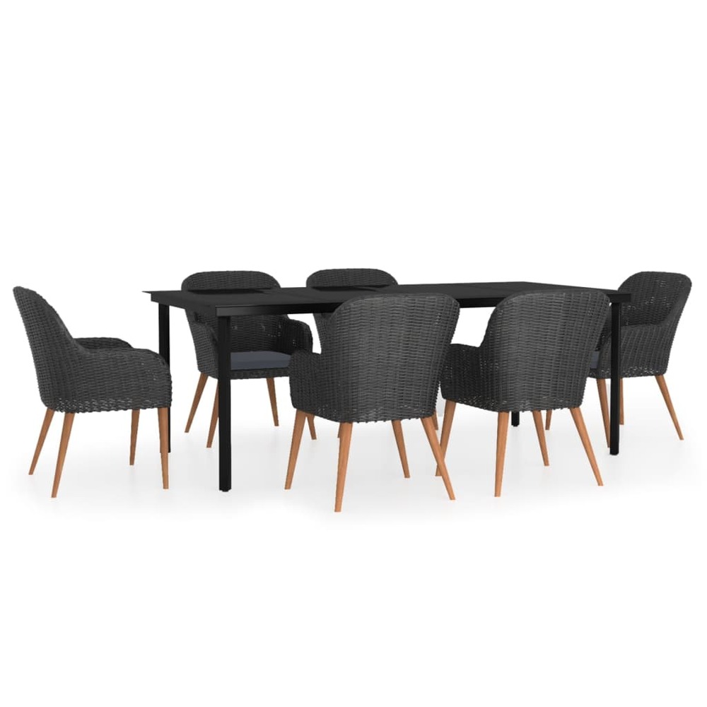 Ensemble à manger de jardin avec coussins 7 pcs noir