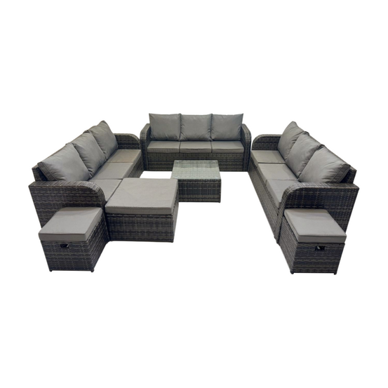 12 places ensembles de meubles de jardin avec table basse carrée canapé 3 places 3 tabourets gris foncé mixte