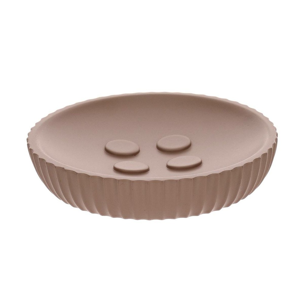 Porte savon polyresine rond striee - cappuccino