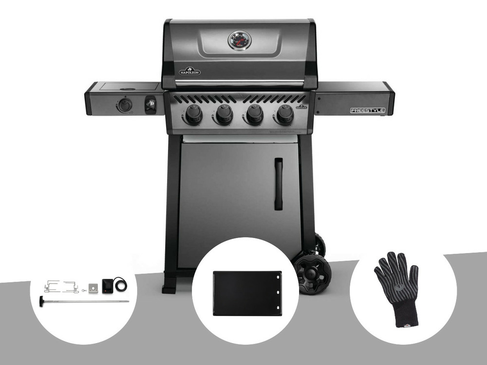Barbecue à gaz freestyle f425sib - 4 brûleurs + sizzle zone + kit rôtissoire + p