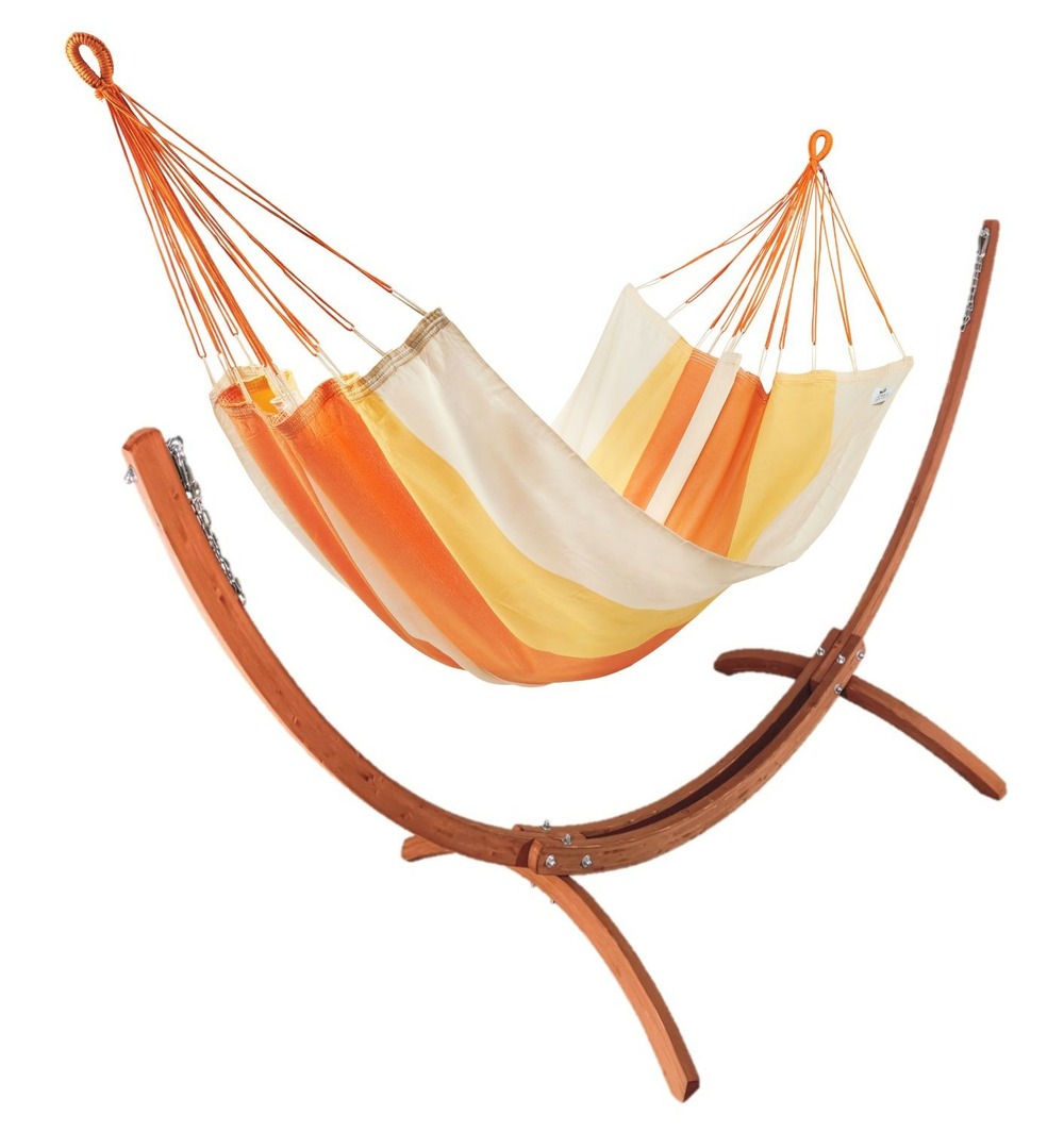 Set hamac traditionnel coloris Safran + support bois - Set weekend -certifié fsc mix 340x140cm