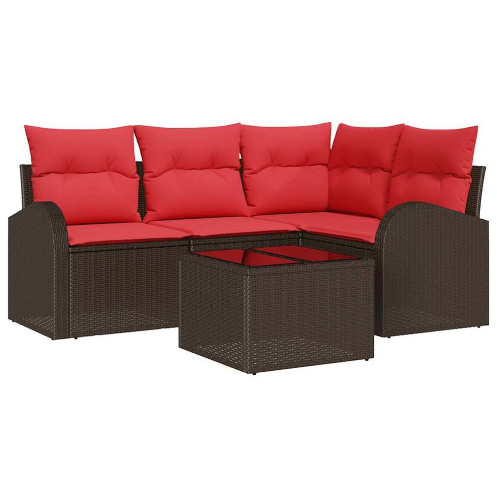 Ensemble de canapé de jardin 5 pc marron et rouge polyrotin
