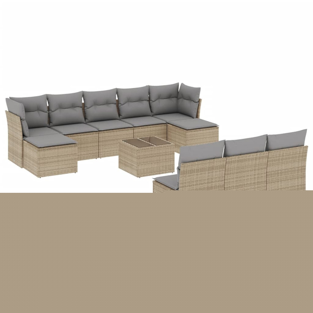 Salon de jardin 11 pcs avec coussins beige résine tressée