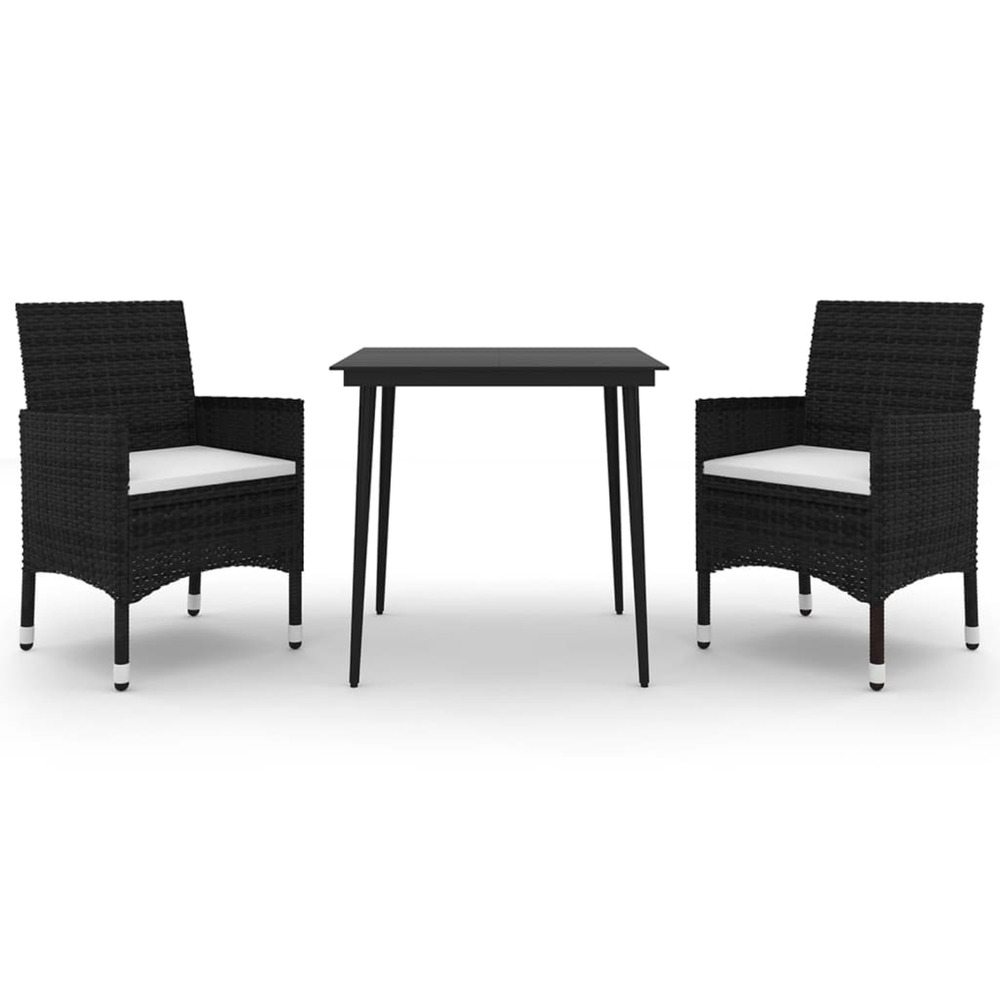 Ensemble à manger de jardin coussins 3 pcs résine tressée verre