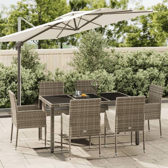 Ensemble à manger jardin et coussins 7 pcs gris rotin