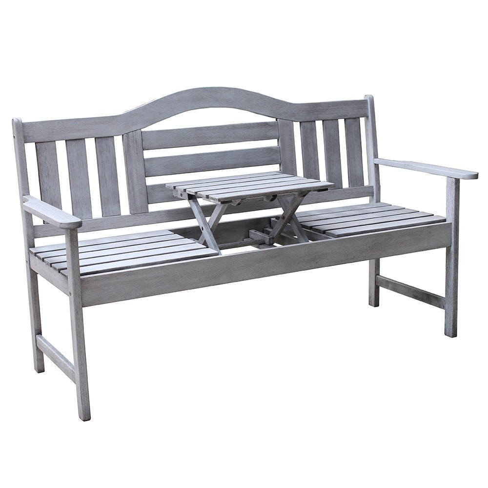 Sens-line banc de jardin nevada avec table pliante - gris - 150 cm - bois dur meranti