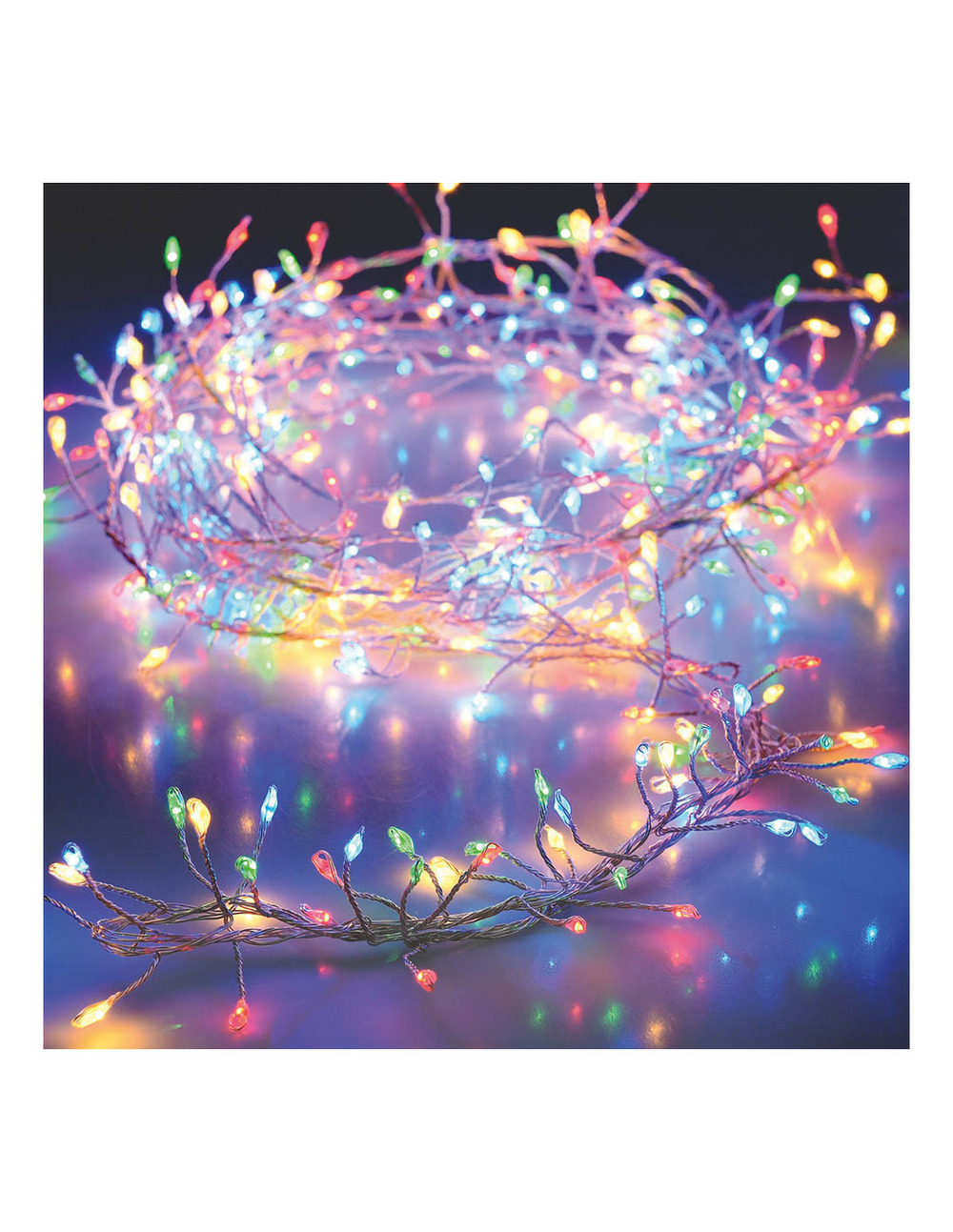 Guirlande lumineuse câble argenté, 100 microled multicouleur 1,5m