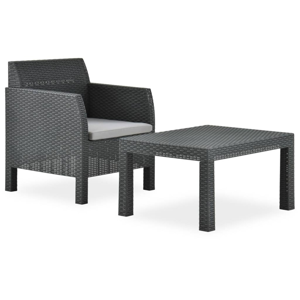 Salon de jardin 2 pcs avec coussin pp rotin anthracite