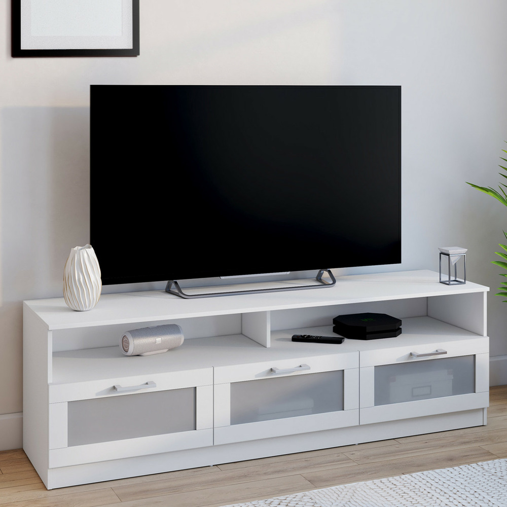 Meuble tv 140 cm vito portes givrées blanc