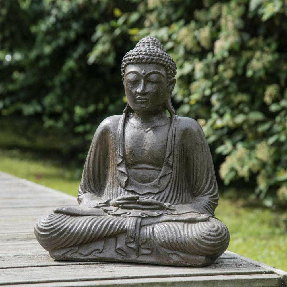 Statue bouddha assis position offrande brun 42 cm